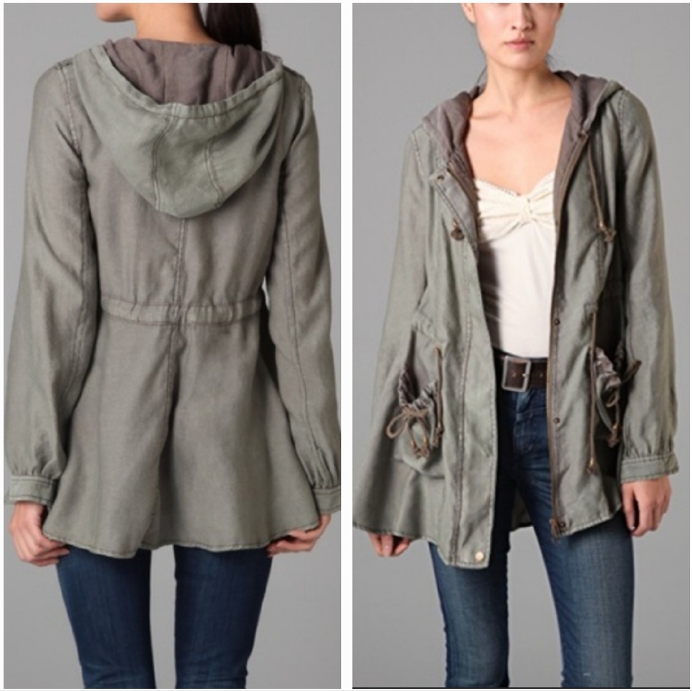 Free People Lightweight Mid Thigh Length‎ Anorak Jacket Hoodie XS Olive Green